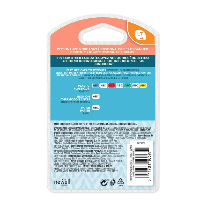 DYMO LetraTag Paper Labels 12mm x 4m, Black on White, 2 Pack (10697)