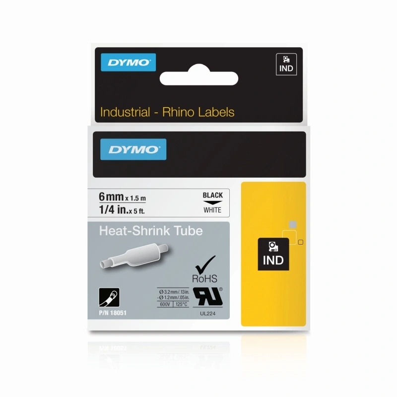 DYMO Rhino Heat Shrink Tube 6mm, Black on White (18051)