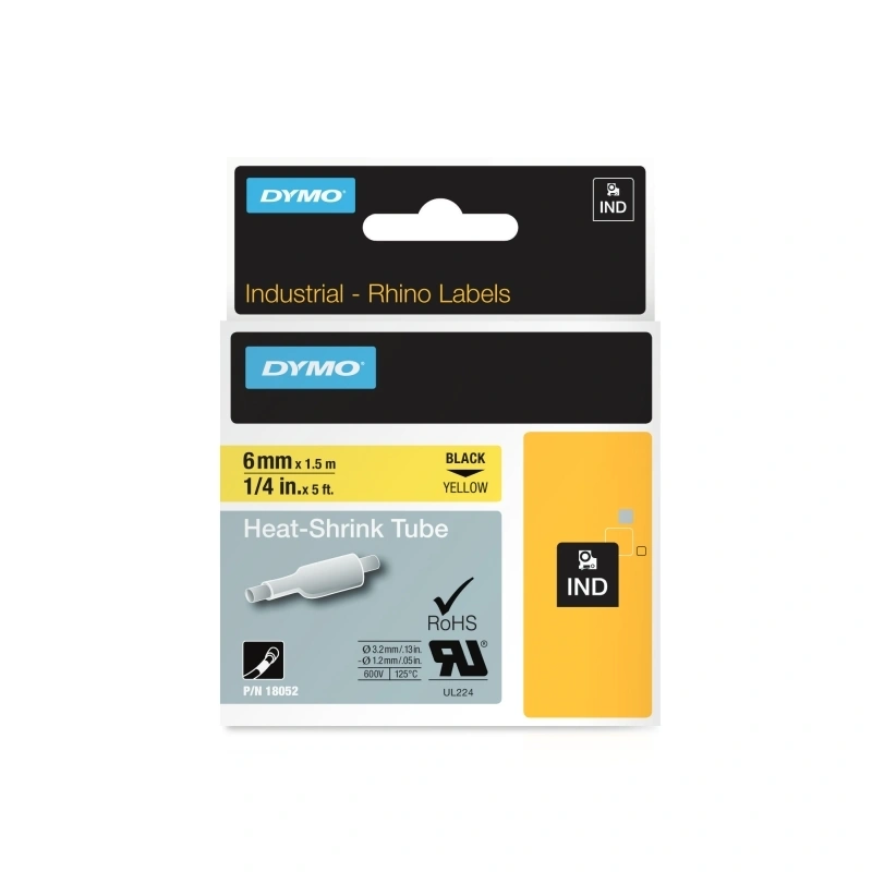 DYMO Rhino Heat Shrink Tube 6mm, Black on Yellow (18052)