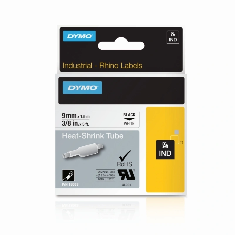 DYMO Rhino Heat Shrink Tube 9mm, Black on White (18053)