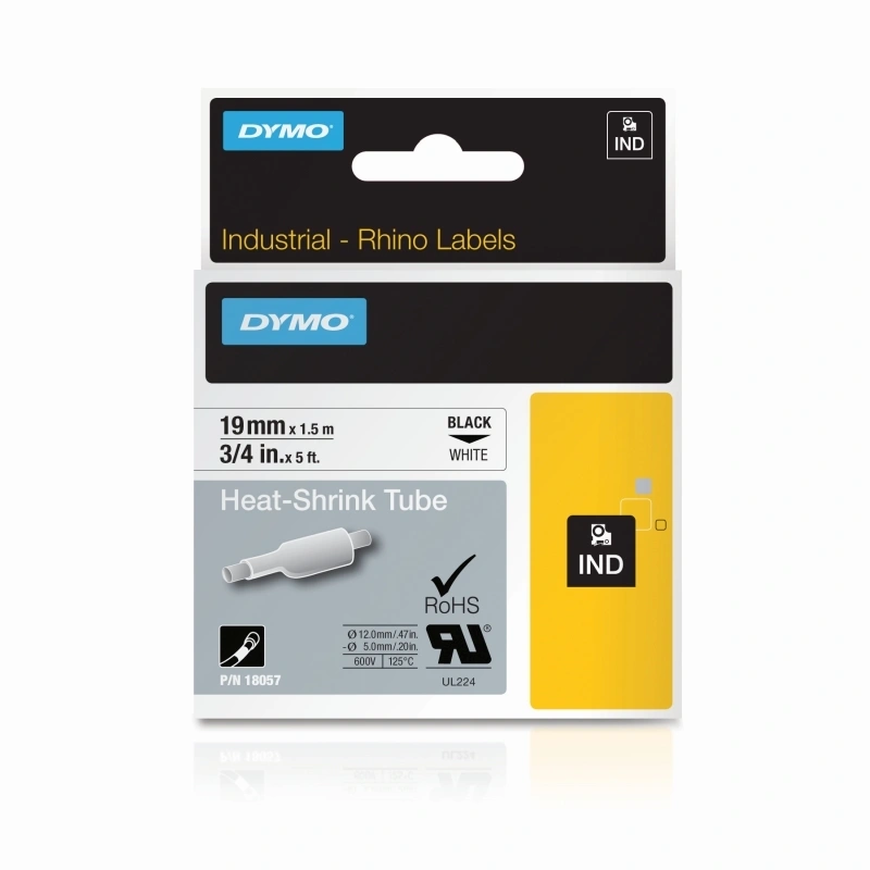 DYMO Rhino Heat Shrink Tube 19mm, Black on White (18057)