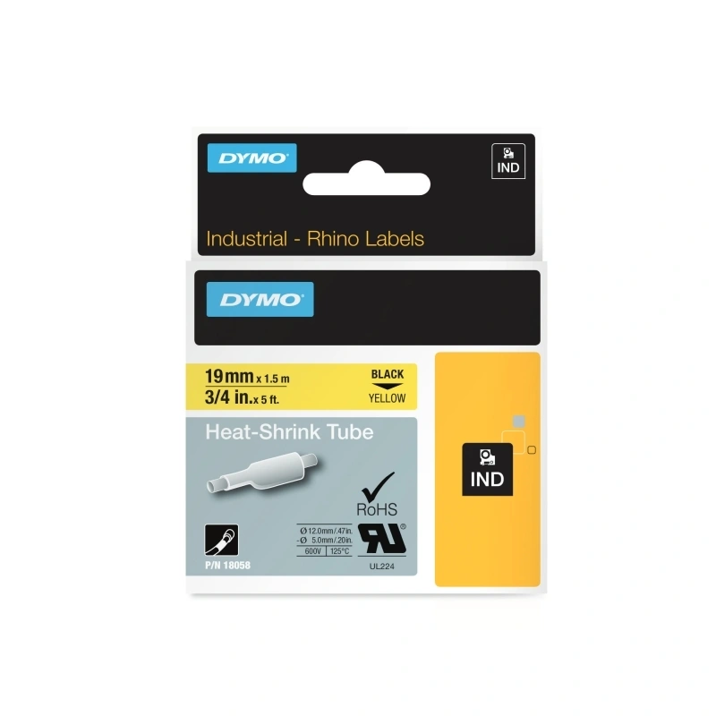 DYMO Rhino Heat Shrink Tube 19mm, Black on Yellow (18058)