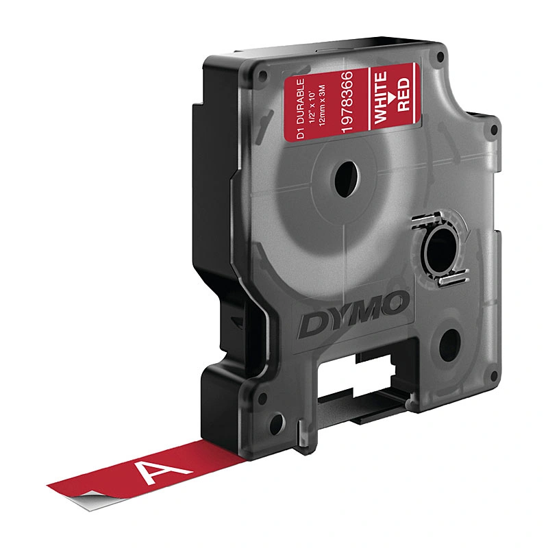 DYMO D1 Durable Label Tape 12mm x 3m, White on Red (1978366)