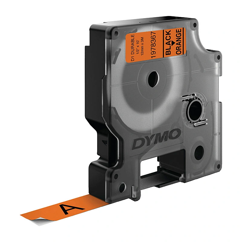 DYMO D1 Durable Label Tape 12mm x 3m, Black on Orange (1978367)