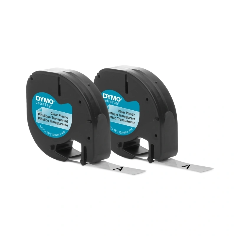DYMO LetraTag Plastic Labels 12mm x 4m, Clear, 2 Pack (2191233)