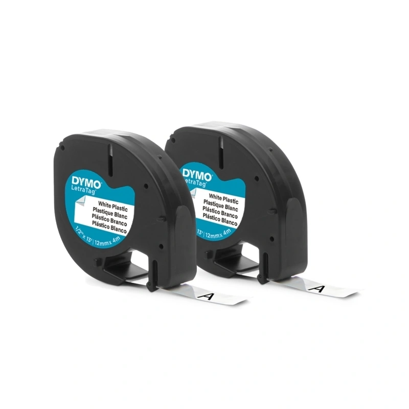 DYMO LetraTag Plastic Labels 12mm x 4m, White, 2 Pack (2191235)
