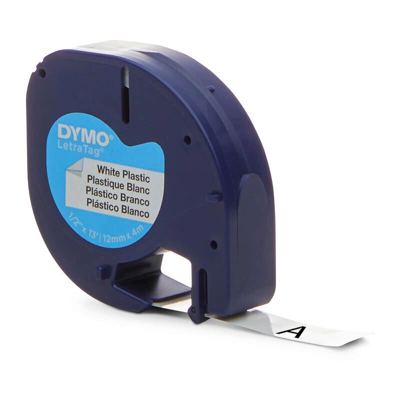 DYMO LetraTag Plastic Labels 12mm x 4m, Black on White (91331)