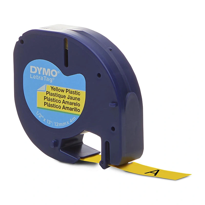 DYMO LetraTag Plastic Labels 12mm x 4m, Black on Yellow (91332)