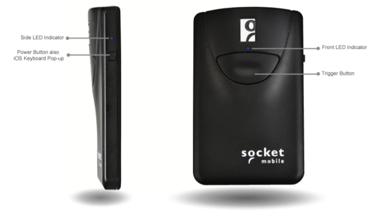 Socket SocketScan S800 Bluetooth Scanner (8Ci) - Apple IOS 1D Black USB Charging Cable Klip Case