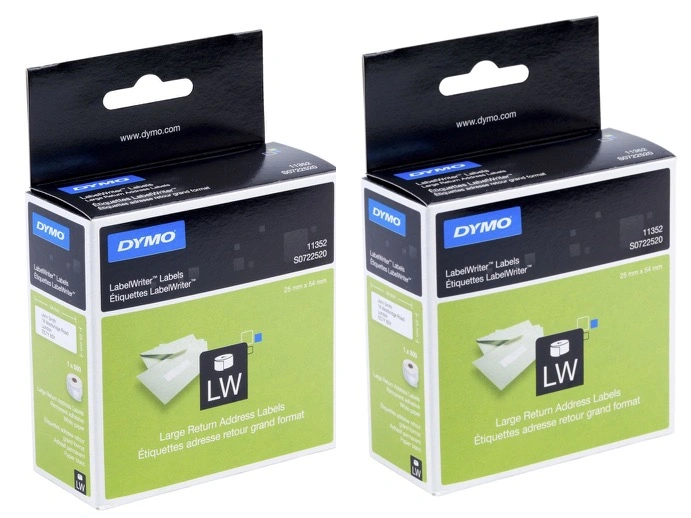 DYMO Label 25mm x 54mm (2 Rolls of 500) Labels Permanent Adhesive White (SKU 11352, S0722520)