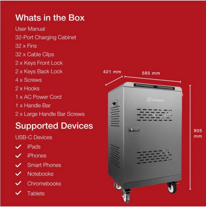 Shintaro 32-Port USB-C 2000W Charging Trolley