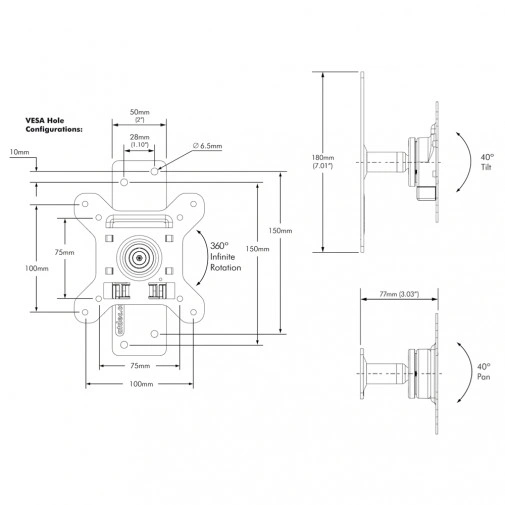 SPACEDEC Adjustable Wall Bracket with VESA Mount (Single Display)