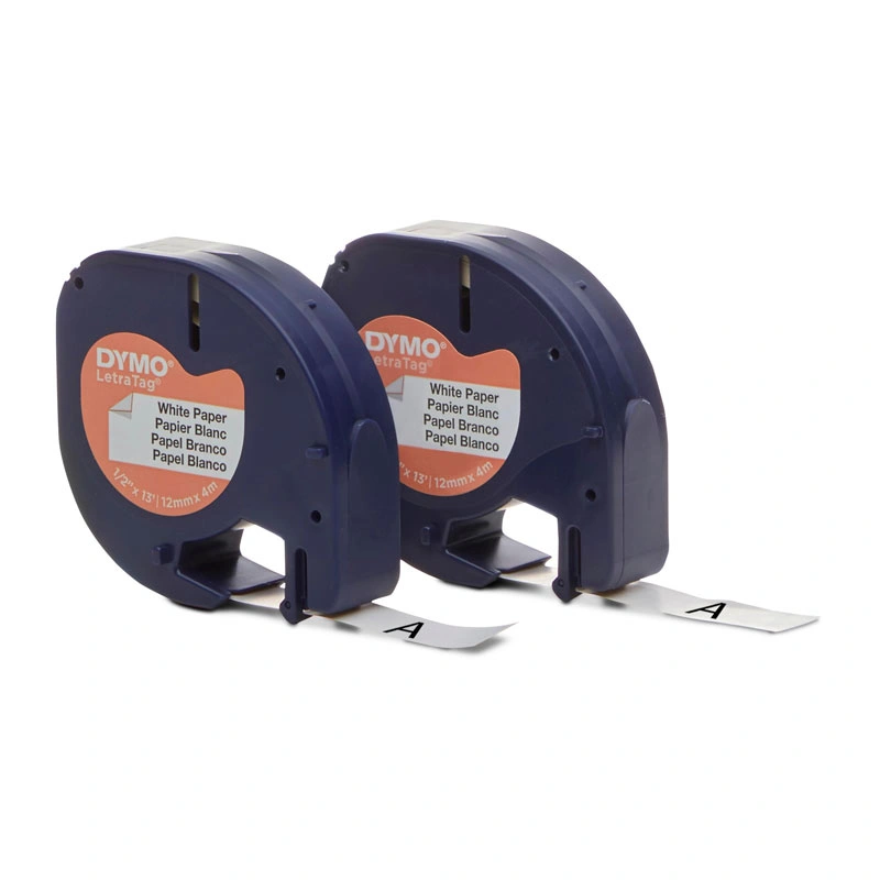 DYMO LetraTag Paper Labels 12mm x 4m, Black on White, 2 Pack (10697)