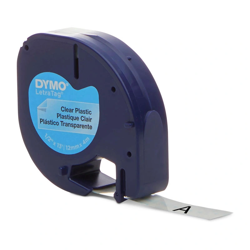 DYMO LetraTag Plastic Labels 12mm x 4m, Black on Clear (16952)