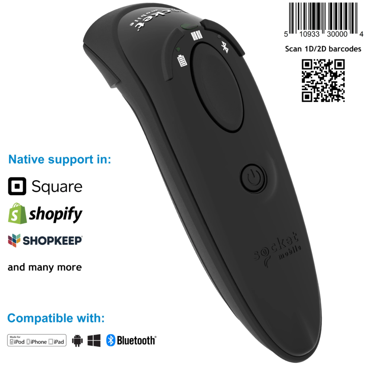 Socket DuraScan D740, 2D Imager Barcode Scanner Bluetooth with Black Dock