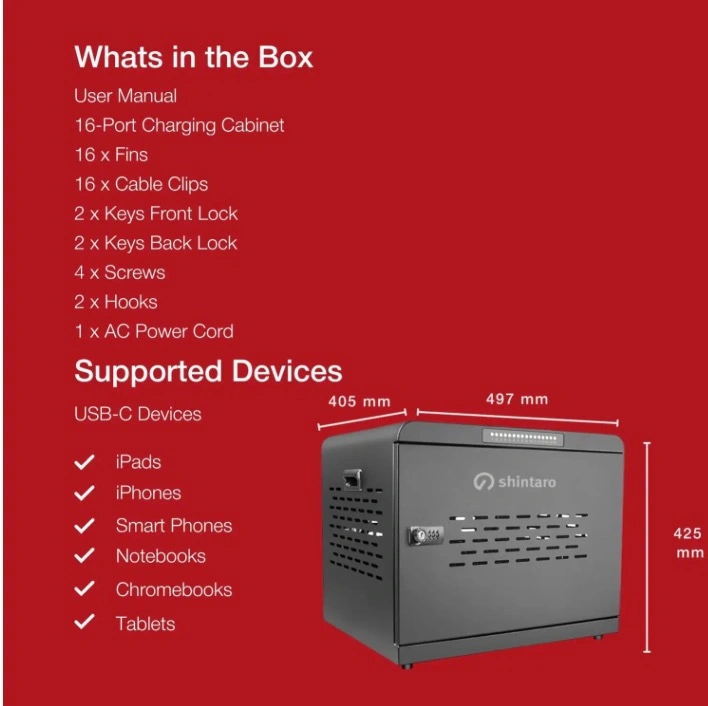 Shintaro 16-Port USB-C 1000W Charging Trolley
