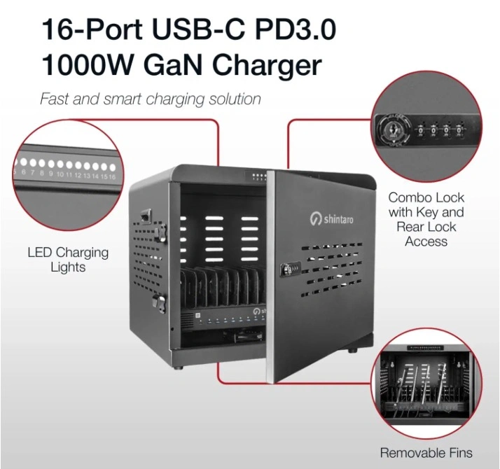 Shintaro 16-Port USB-C 1000W Charging Trolley