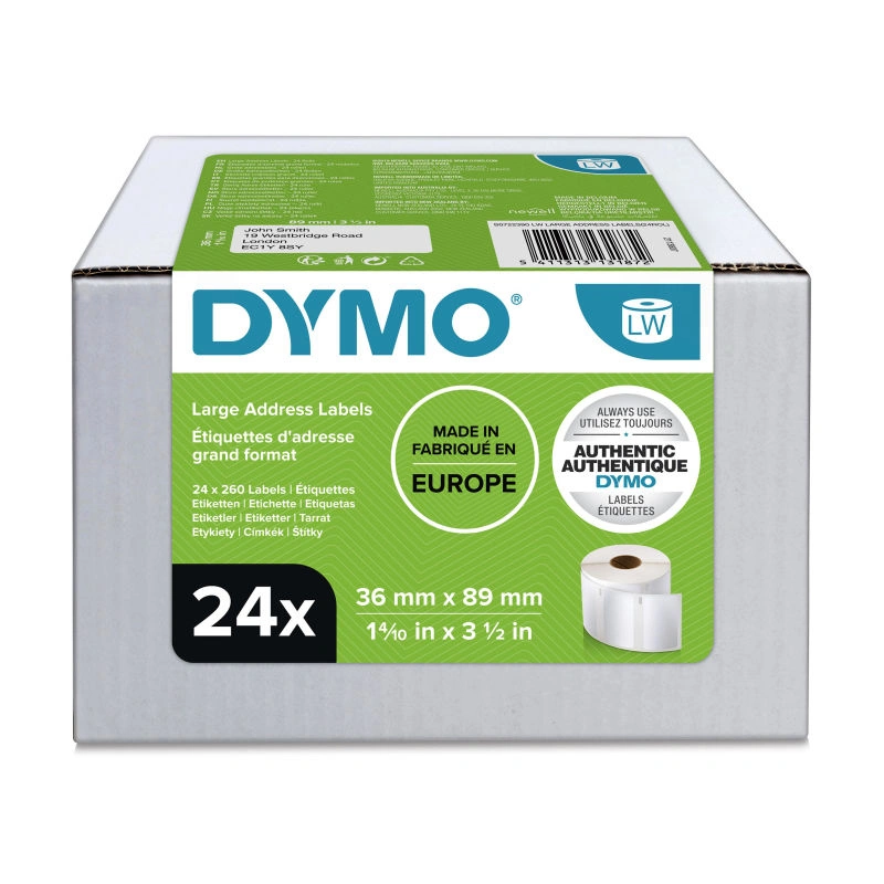 BULK BUY 24 Packs of Dymo Large Shipping / Barcode / Address Labels (24 x Rolls 260LPR, 36mm X 89mm, Permanent, White)