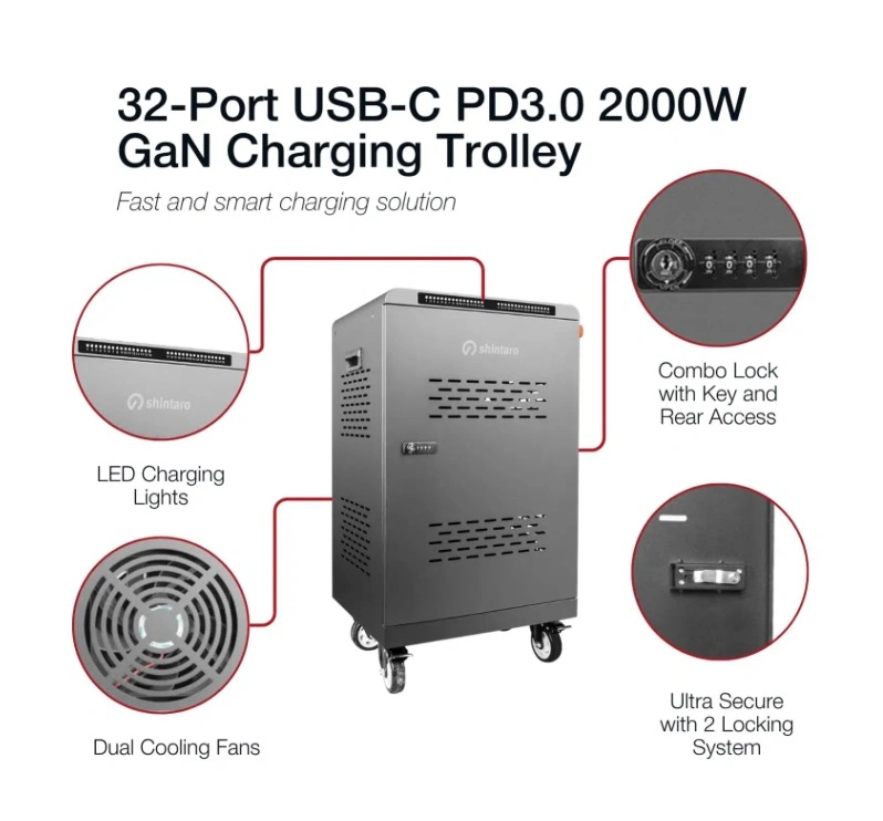 Shintaro 32-Port USB-C 2000W Charging Trolley