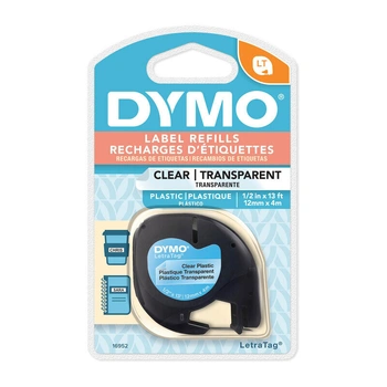 DYMO LetraTag Plastic Labels 12mm x 4m, Black on Clear (16952)