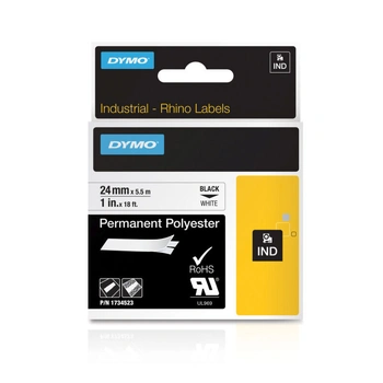 DYMO Rhino Permanent Polyester Tape 24mm x 5.5m, Black on White (1734523)