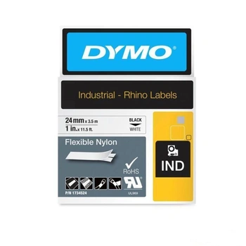 DYMO Rhino Flexible Nylon Tape 24mm x 3.5m, Black on White (1734524)