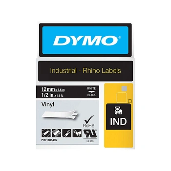 DYMO Rhino Vinyl Tape 12mm x 5.5m, White on Black (1805435)