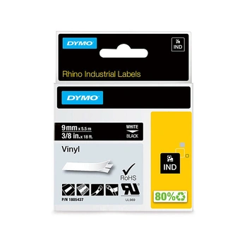 DYMO Rhino Vinyl Tape 9mm x 5.5m, White on Black (1805437)