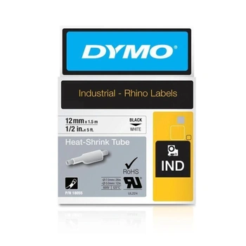 DYMO Rhino Heat Shrink Tube 12mm, Black on White (18055)