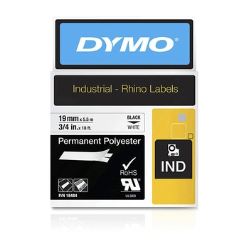 DYMO Rhino Permanent Polyester Industrial Tape 19mm, Black on White (18484)