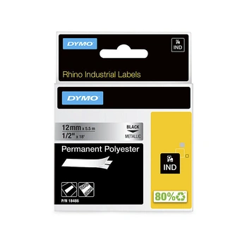 DYMO Rhino Permanent Polyester Tape 19mm x 5.5m, Black on Metallic (18487)
