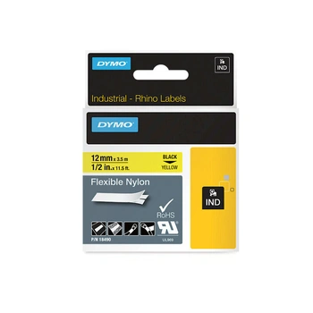 DYMO Rhino Flexible Nylon Tape 12mm, Black on Yellow (18490)