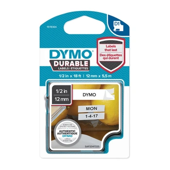 DYMO D1 Durable Label Tape 12mm x 5.5m, Black on White (1978364)