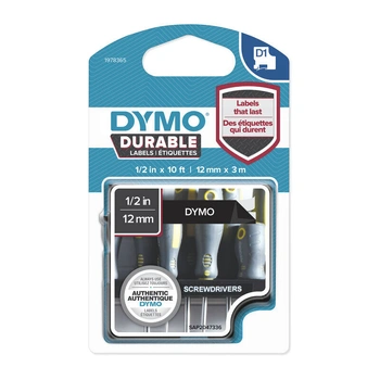 DYMO D1 Durable Label Tape 12mm x 3m, White on Black (1978365)