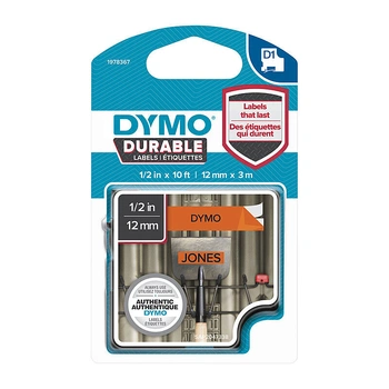 DYMO D1 Durable Label Tape 12mm x 3m, Black on Orange (1978367)