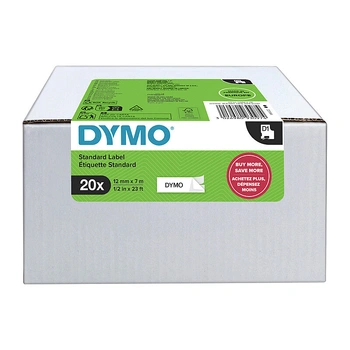DYMO D1 Label Tape 12mm x 7m, Black on White, Bulk 20 Pack (2231632)