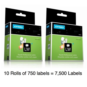 DYMO Label 25mm x 25mm Labels: 10 Rolls of 750 = 7,500 Labels, Removable Adhesive, White