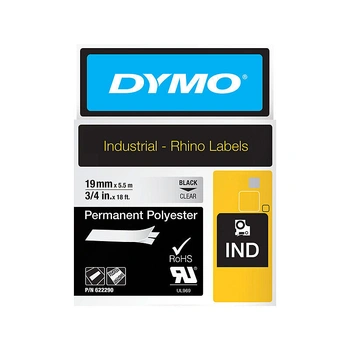 DYMO Rhino Permanent Polyester Tape 19mm x 5.5m, Black on Clear (622290)