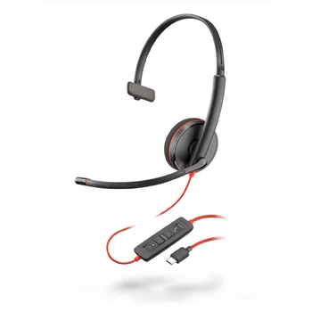 Plantronics Poly Blackwire 3210 Monaural USB-C Headset +USB-C/A Adapter