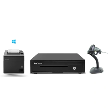 Budget Windows PC POS Bundle - Receipt Printer, Corded Scanner, Cash Drawer (Optional Paper)