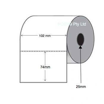 Direct Thermal Labels 102mm x 74mm x 25mm Core (5 Rolls of 750) Perforated