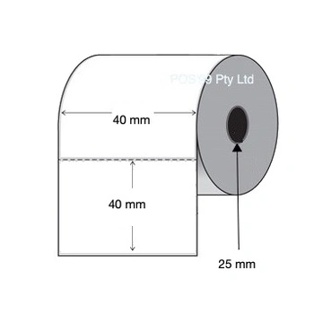 Direct Thermal Labels 40mm x 40mm x 25mm Core (Rolls of 1,000) Perforated