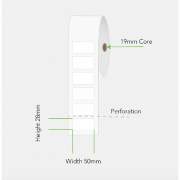 Direct Thermal Labels 50mm x 28mm x 19mm Core (24 Rolls of 250) Permanent Mobile