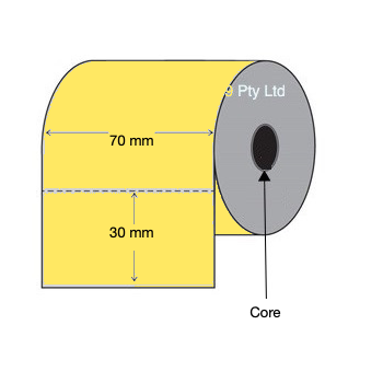 Direct Thermal Labels 70mm x 30mm x 25mm Core (5 rolls of 2,000) Perforated Matt Yellow
