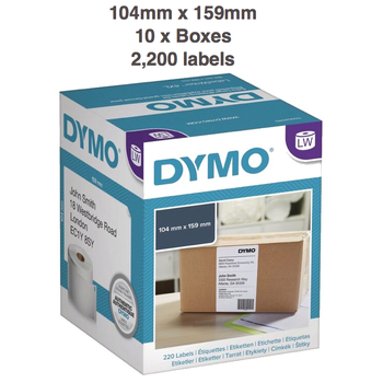 DYMO High Capacity Shipping Labels 104mm x 159mm - 2,200 Labels (10 Rolls of 220), Permanent White
