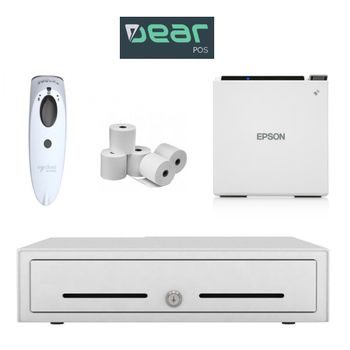 Dear POS White Bundle 5 Epson Receipt Printer, 2D Socket Bluetooth Scanner, Cash Drawer