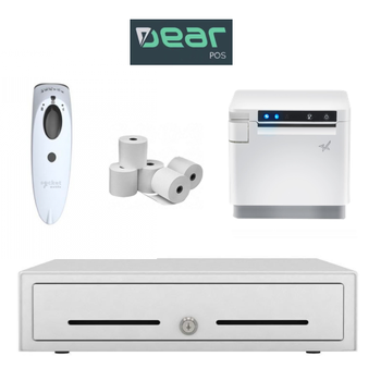Dear POS White Bundle 6 Star Micronics Receipt Printer, 2D Socket Bluetooth Scanner, Cash Drawer