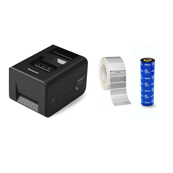 Asset Label Bundle - Honeywell PC42E-T 4" 300dpi Thermal Transfer Label Printer USB ETH + Silver Mylar Labels
