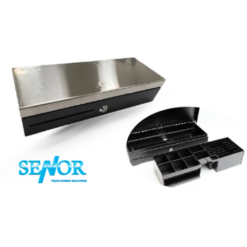 Senor FlipTop Cash Drawer (Black with Silver Top, Printer Driven, 24 Volt)