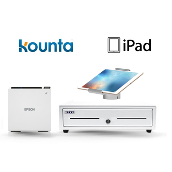 Kounta White Bundle - iPad Only Receipt Printer, Cash Drawer , iPad 10.2" Pivot Stand (Optional paper)